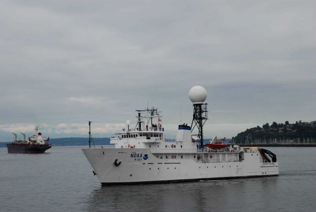 NOAA ship OKEANOS EXPLORER departing Seattle. Picture