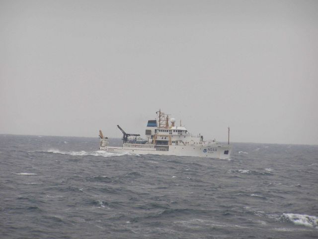 NOAA Ship OSCAR DYSON seen from the NOAA Ship MILLER FREEMAN on a gray day. Picture