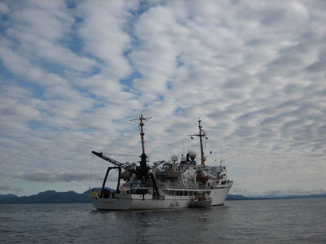 NOAA Ship FAIRWEATHER recovering launch in Behm Canal area. Picture