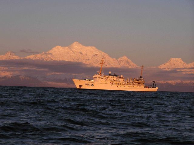 NOAA Ship FAIRWEATHER in the northeast Pacific Ocean off the Fairweather Range. Picture