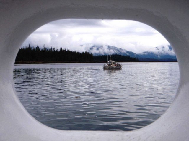 The morning commute of NOAA Ship FAIRWEATHER Jensen survey launch in the Ernest Sound area. Picture