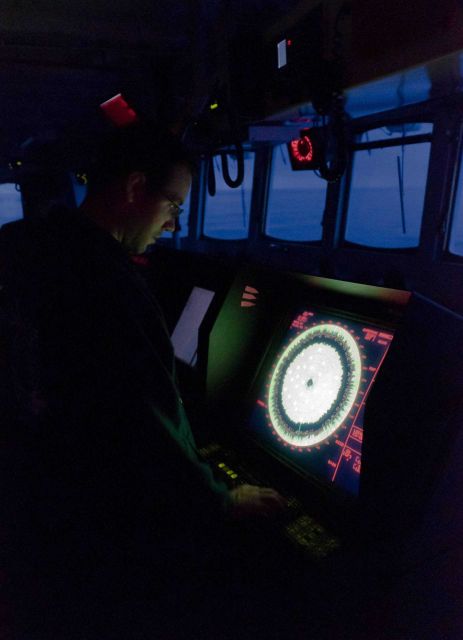 Night on the bridge of the NOAA Ship FAIRWEATHER. Picture