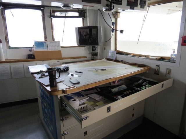 The bridge chart table on the NOAA Ship FAIRWEATHER. Picture