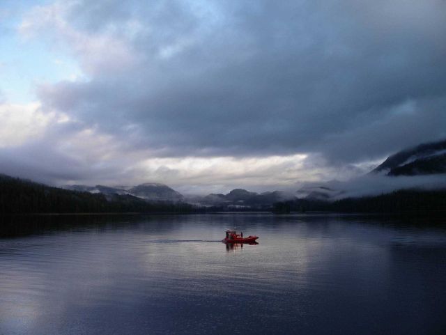 NOAA Ship FAIRWEATHER RHIB in an Alaska inlet. Picture