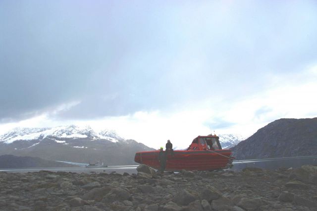 NOAA SHIP FAIRWEATHER RHIB discovering the range of Alaskan tides. Picture