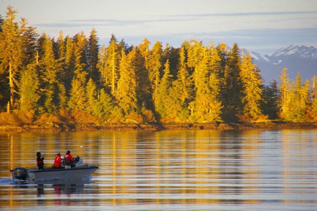 NOAA SHIP FAIRWEATHER work boat on its morning commute in quiet Alaskan waters. Picture