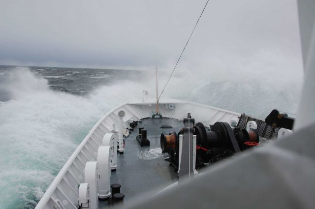 NOAA Ship FAIRWEATHER headed south encountering some heavy weather. Picture