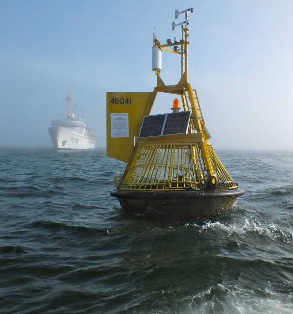 NOAA Ship FAIRWEATHER servicing weather buoy 46041 off the Washington coast between Aberdeen and Cape Flattery. Picture