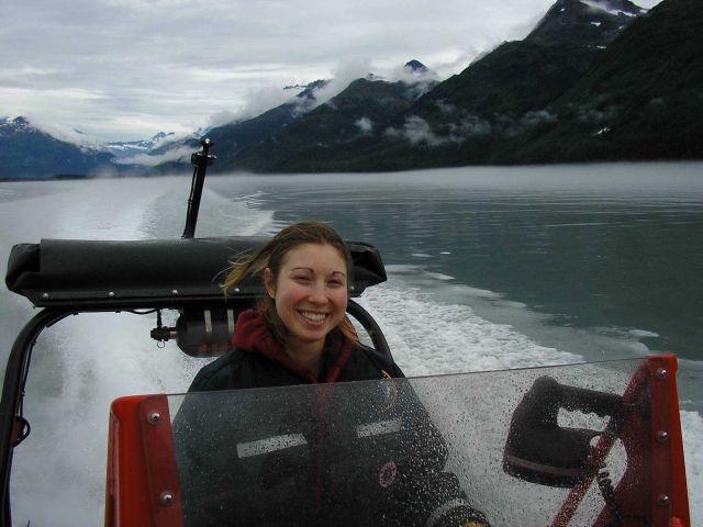 NOAA Ship FAIRWEATHER rigid hull inflatable boat cruising in Glacier Bay. Picture