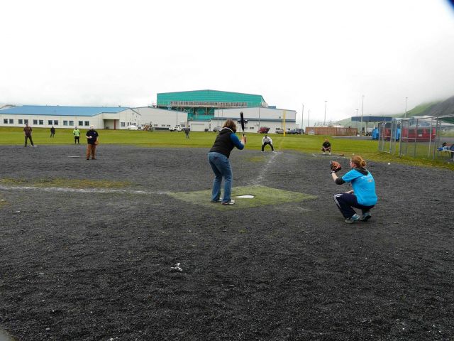 Crew of NOAA Ship FAIRWEATHER playing softball at Dutch Harbor. Picture
