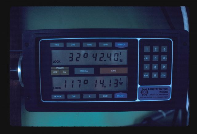 Northstar 7000 Loran C receiver with computed latitude/longitude values off Southern California. Picture