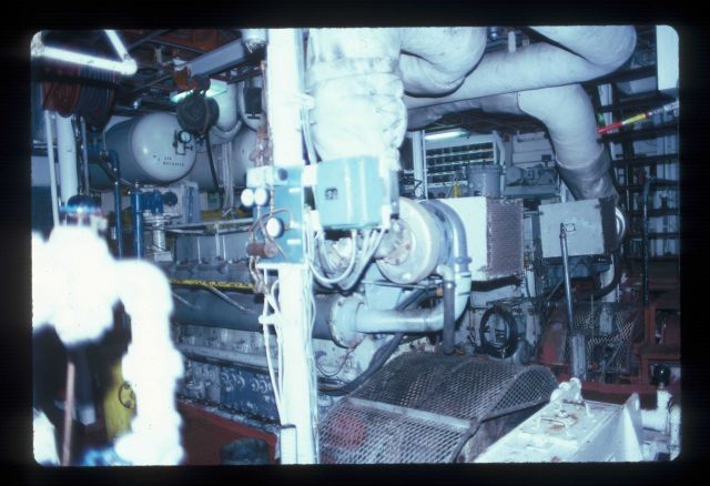 Cramped spaces in the engine room of the NOAA Ship TOWNSEND CROMWELL. Picture