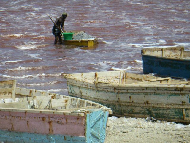 A salt worker in the highly saline Lake Retbe, the 