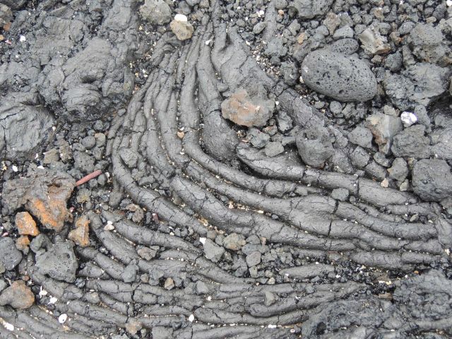 A rare occurrence of pahoehoe lava on this small island. Picture