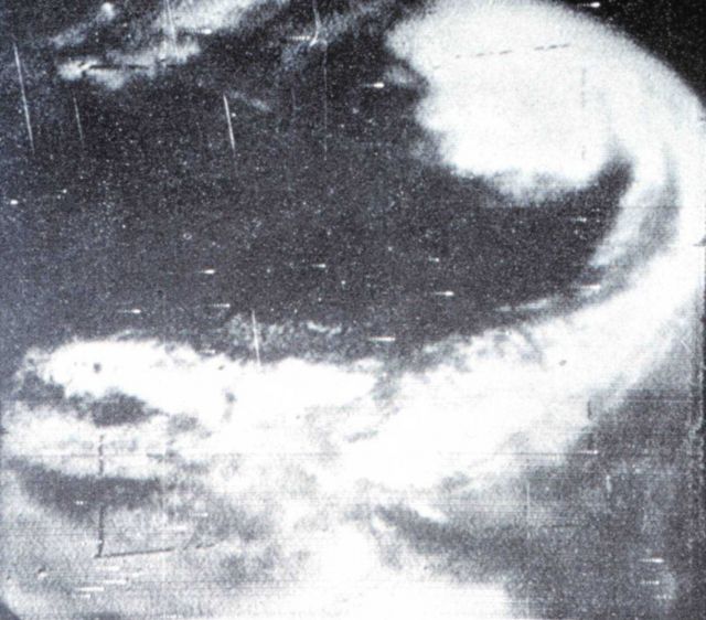 Two overlapping TIROS I images showing extratropical cyclone centered over southeastern Nebraska Picture
