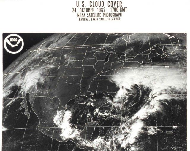 GOES image of North America with storm system over North Carolina and frontal system off the East Coast. Picture