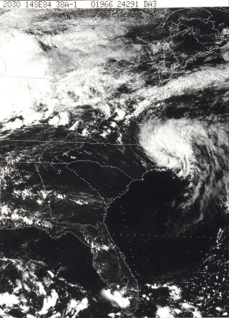 The remains of Hurricane Diana, still a tropical storm, heading offshore and out to sea. Picture
