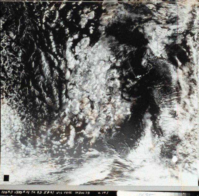 A volcanic eruption originating at Isla Fernandina in the Galapagos Islands is evident in this image Picture