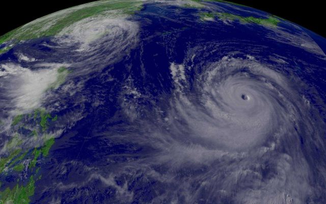 Super Typhoon Chaba churns away in the western Pacific Ocean while Typhoon Aere passes over Taiwan. Picture