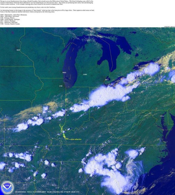 Thunderstorms occurring along a front extending from Missouri to New York; in the Carolinas, and in Arkansas Picture
