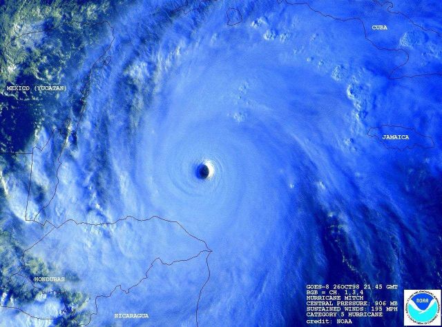 Hurricane Mitch with a central pressure of 906 mb and sustained winds of 195 mph Picture