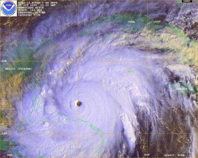 Hurricane Mitch with a central pressure of 917 mb and sustained winds of 180 mph Picture