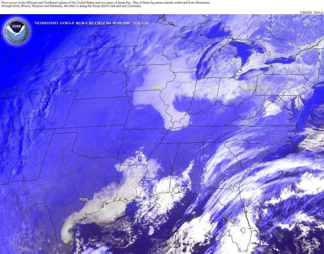 Dense fog in Texas coastal area and in the upper Mississippi Valley Picture