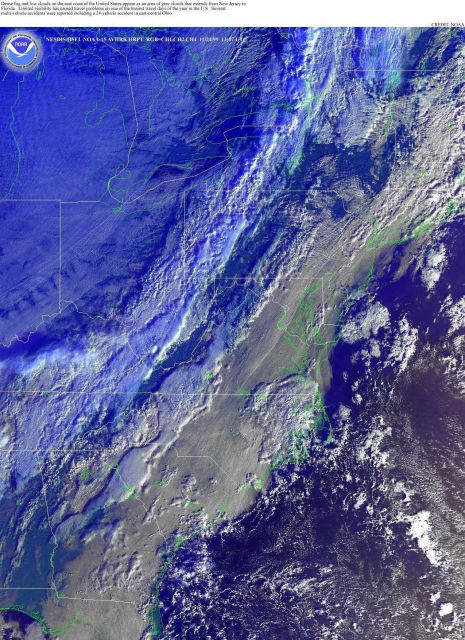 Low clouds and fog blanket the East Coast on one of the busiest travel days of the year causing multiple automobile accidents Picture