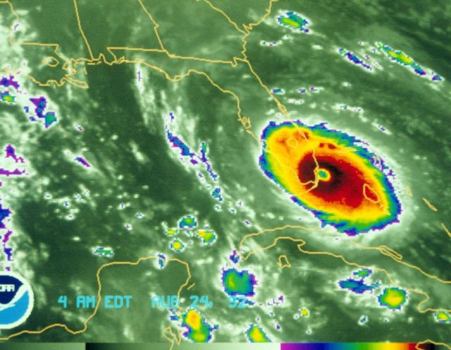 Hurricane Andrew making landfall south of Miami. Picture