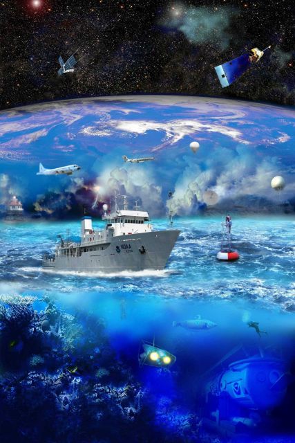 Computer are illustrating NOAA's mission from the surface of the sun to the bottom of the sea. Picture