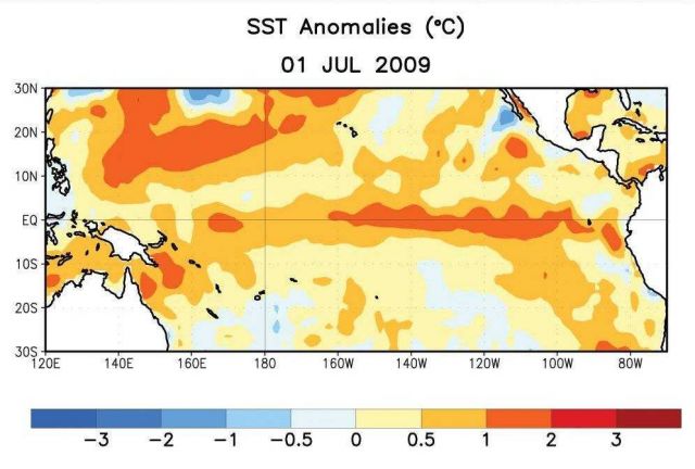 Satellite sensor derived sea surface temperature anomalies Picture