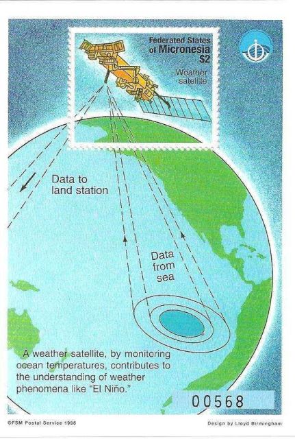 Federated States of Micronesia $2.00 stamp highlighting role of weather satellites in monitoring sea surface temperatures and observing and predicting Picture