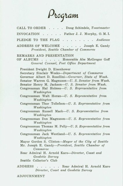 Seattle program honoring the first day issue of a commemorative stamp honoring the United States Coast and Geodetic Survey. Picture