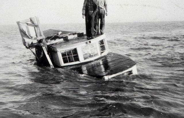 Using boat to measure depth. Picture