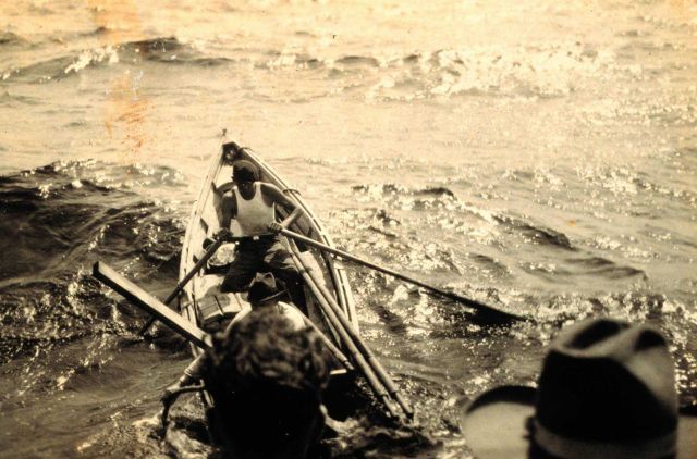 Recovering the ELSIE III motor sailer after it was swamped during a squall. Picture