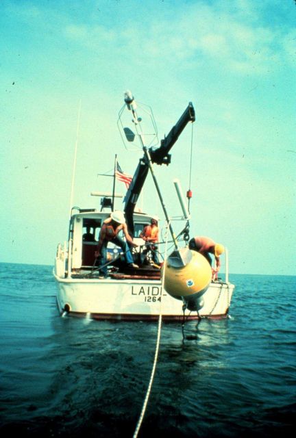 NOAA Research Vessel LAIDLY deploying oceanographic buoy. Picture