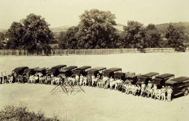 Trucks, personnel, and equipment of a double level party Picture