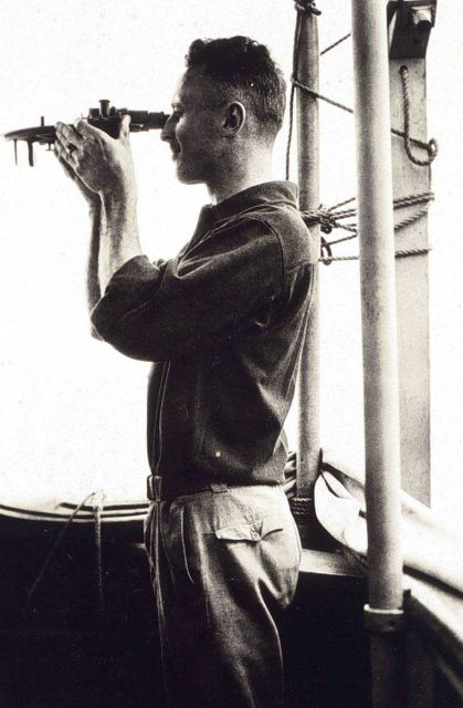 Lieutenant Roswell Bolstad measuring a horizontal angle Picture
