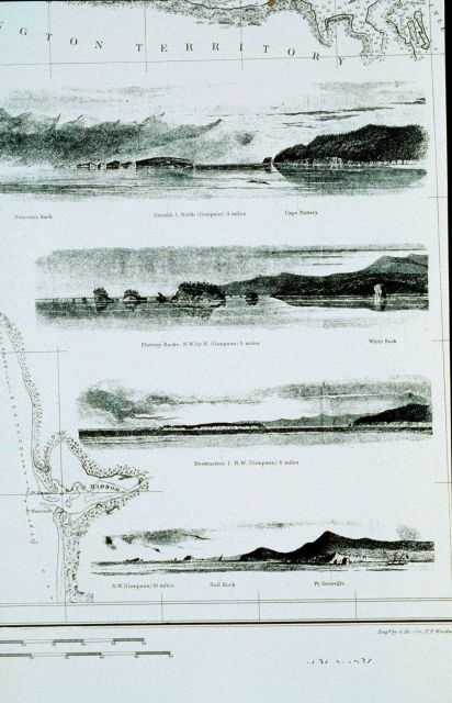 Detail of views on 1853 chart of northwest coast. Picture