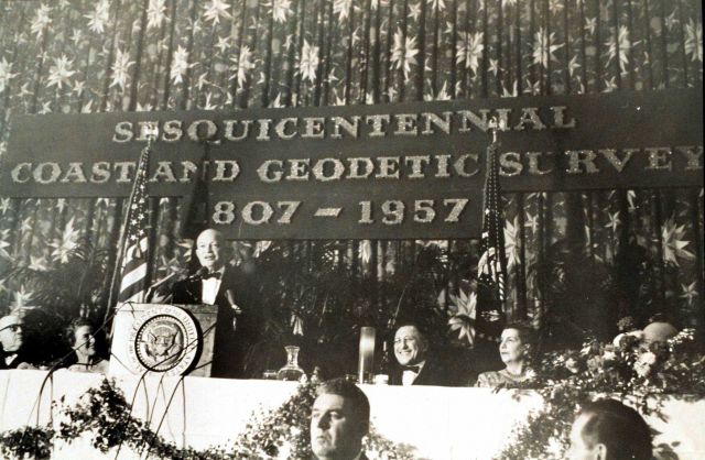 President Dwight David Eisenhower speaking at the 150th Anniversary of the Coast and Geodetic Survey Picture