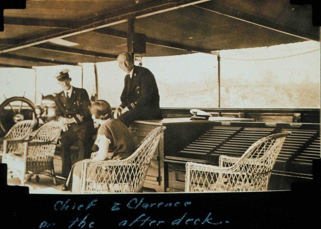 Chief Engineer (note propeller on sleeve) and Lieutenant (j.g.) Clarence Burmister on the after deck of the Coast and Geodetic Survey Ship OCEANOGRAPH Picture