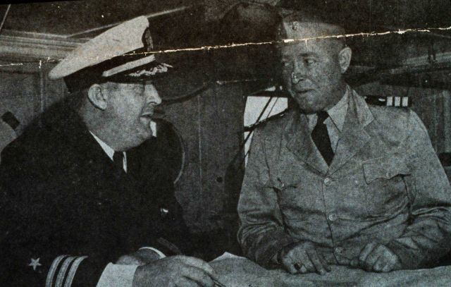Commander Myron Graybill, commanding officer of the OCEANOGRAPHER, with Commander Bill Gibson, Executive Officer Picture