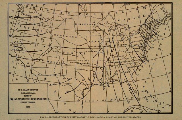 Reproduction of first map showing magnetic declination in the United States Picture