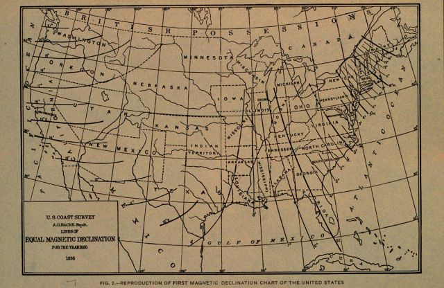 Reproduction of first map showing magnetic declination in the United States Picture
