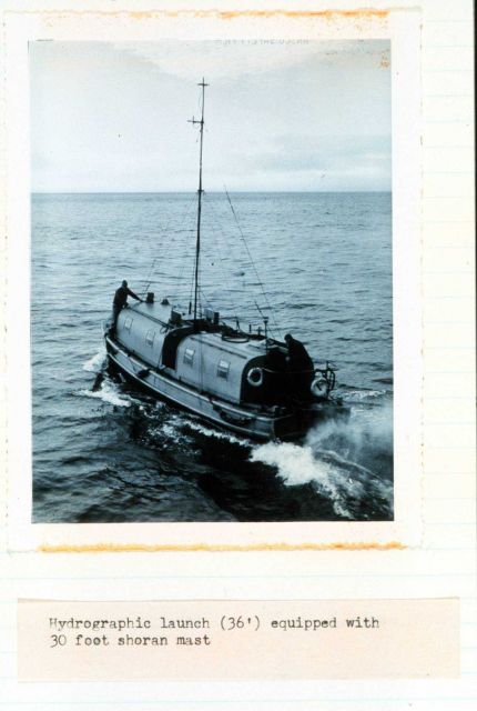 Survey launch with Shoran antenna departing PIONEER Picture