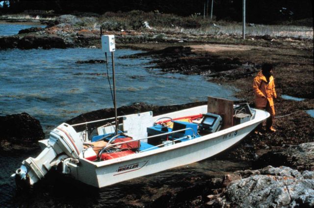 Boston whaler secured on shore in Deer Island Passage Picture