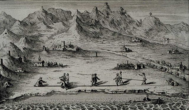 Measuring baseline with wooden rods Picture