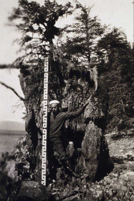 Rodman with stadia rod for distance measurement Picture
