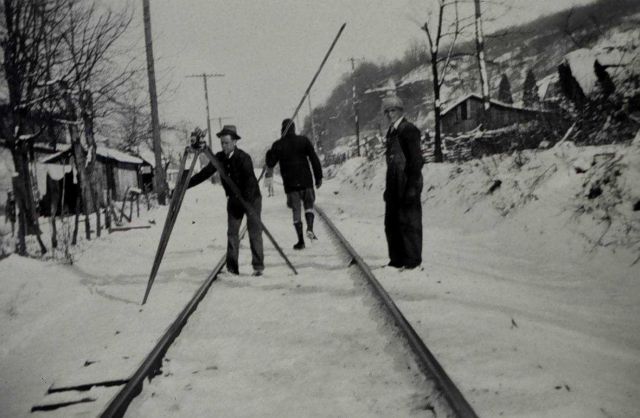 Leveling on a cold winter's day Picture