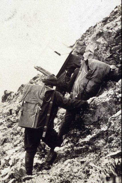 Packing to the top - Bill Scaife leading the way up Picture